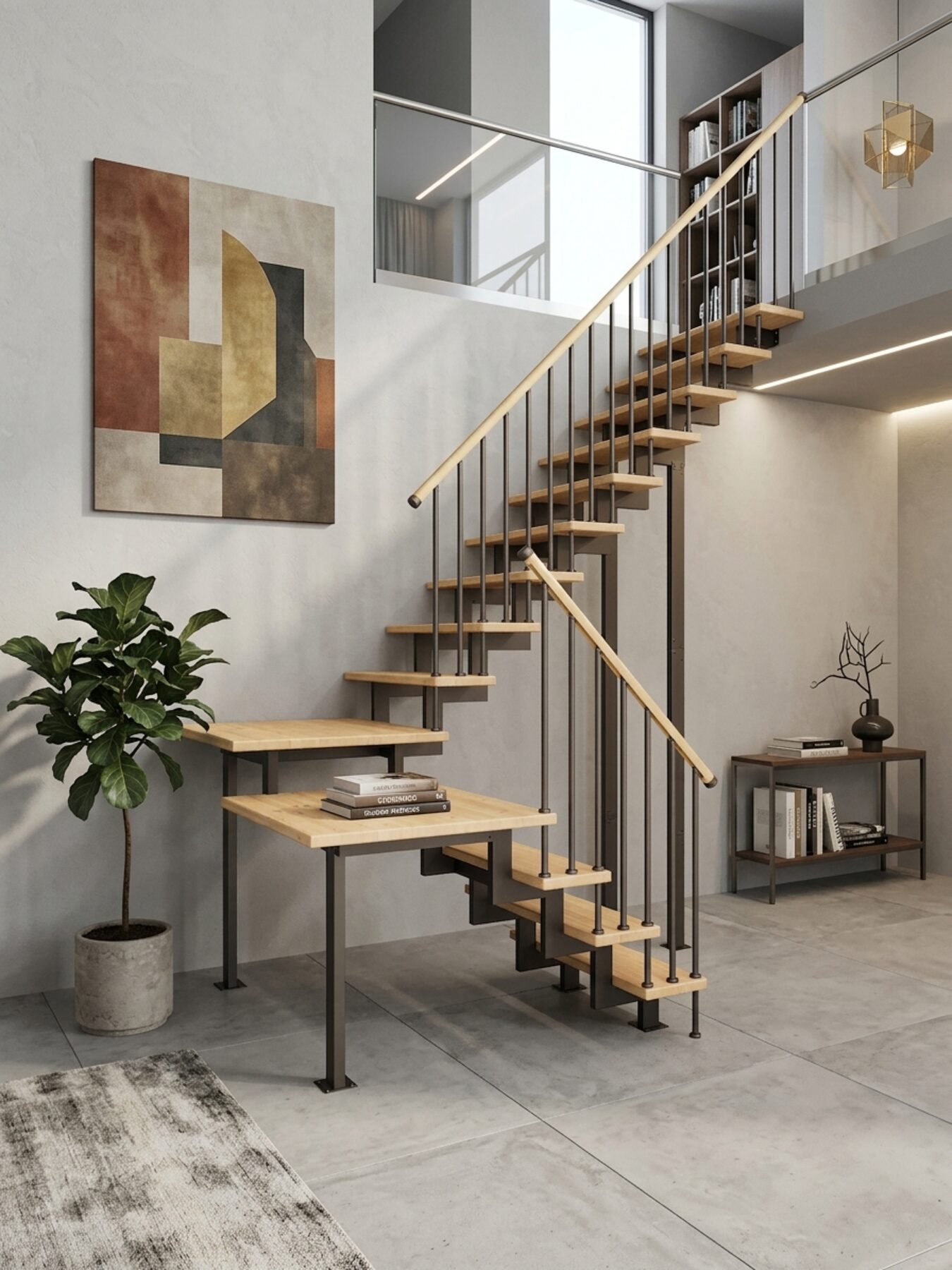 Лестница STAMET ELEGANT в интерьере – дуб и чёрная сталь
