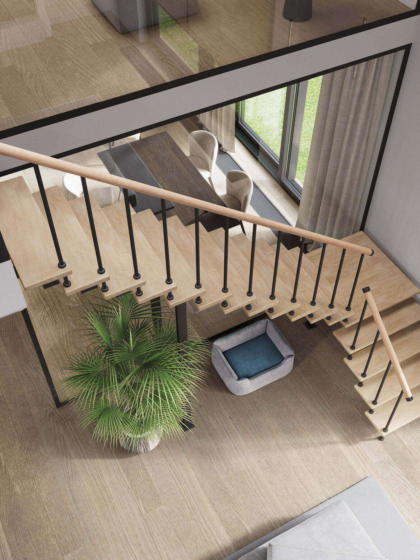 STAMET ELEGANT – поворотная площадка на антресоль в светлой гостиной